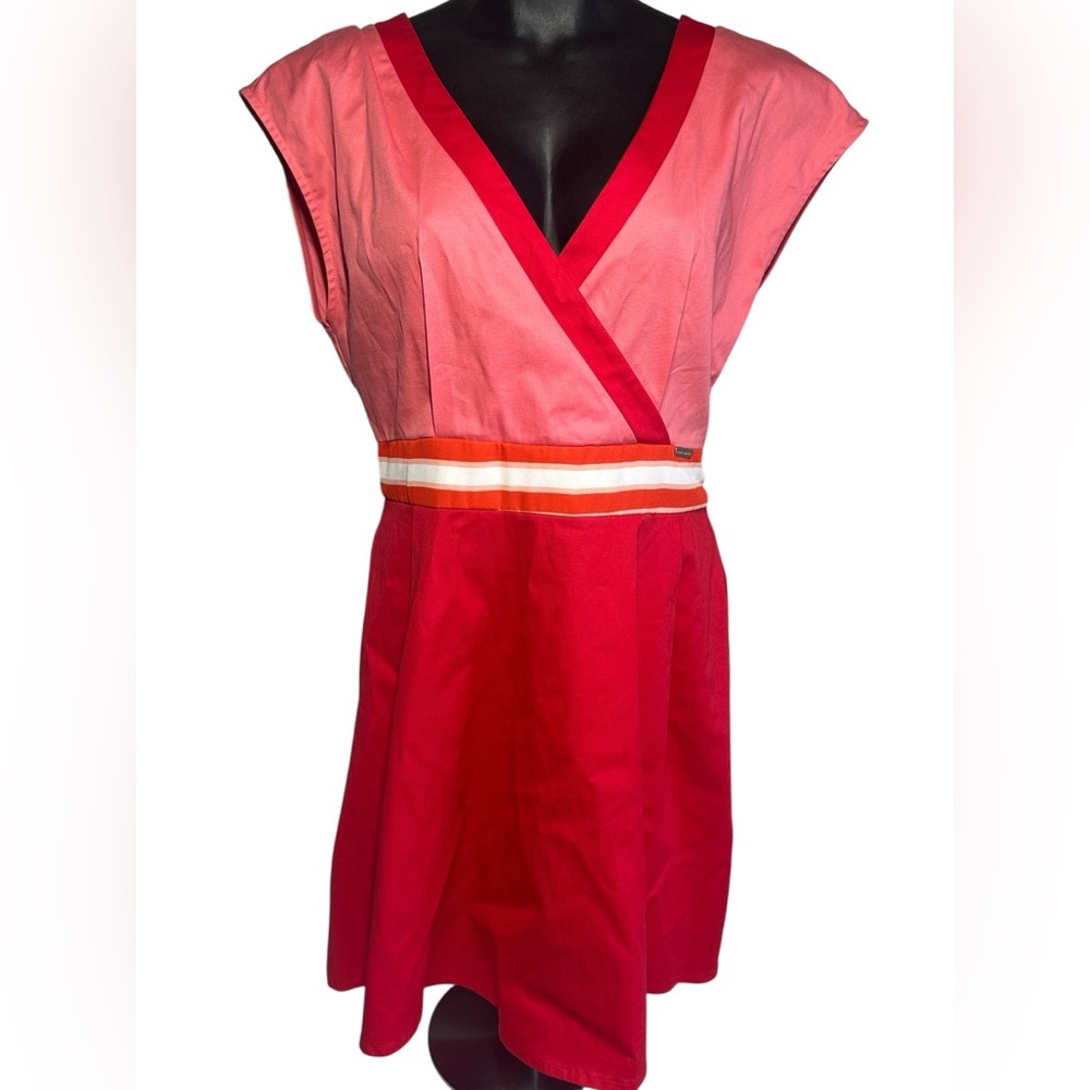 Frankie Morello Skater Dress US 10 IT 46 Colorblock Pink & Red Mini Fit & Flare